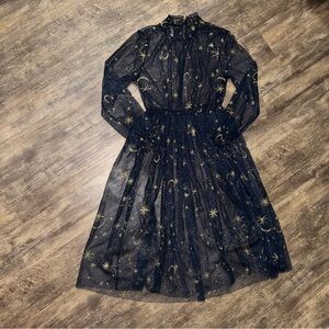 Sheer Navy Dress with Gold Star Pattern